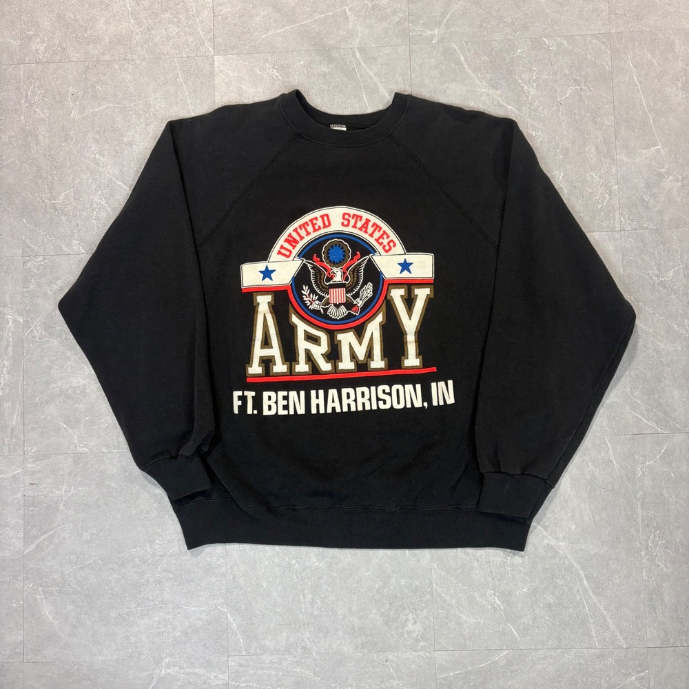 Vintage Artex US Army Ft Ben Harrison IN Sweatshirt Black XL Made in USA